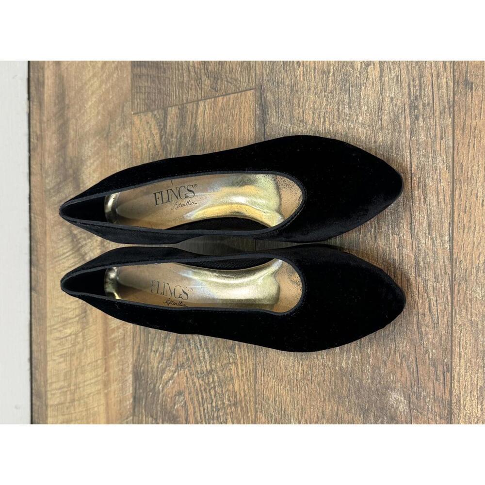 Black Velvet Kitten Heels Womens 7.5 Flings After Six Almond Toe Pumps Office